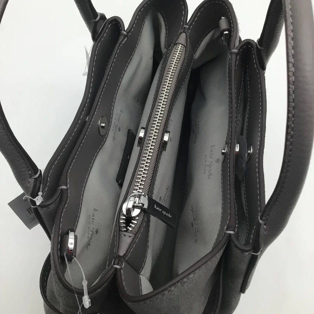 Kate Spade Dumpling Suede Leather Satchel Shoulder Bag Purse Grey KM141 NWT
